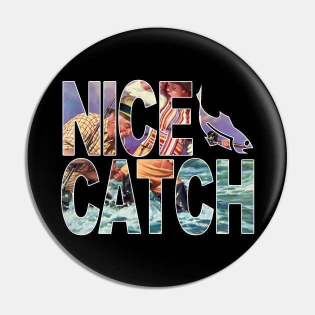 "Nice Catch" Old Man Catches Woman Typographic Overlay Double Exposure Font Art Pin by Retro Repro