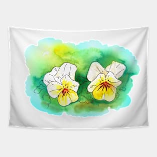 Yellow and White Pansy Flowers Tapestry