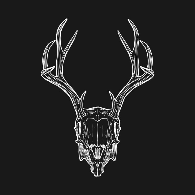 Deer Skull - White on Black by carobaro