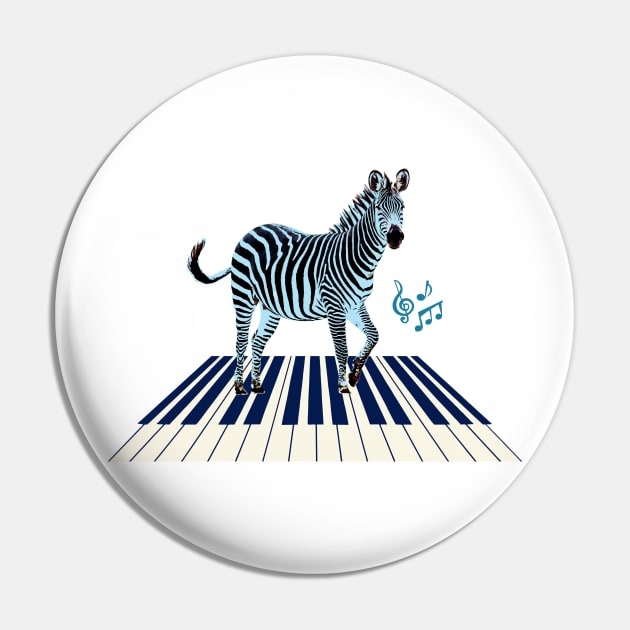 Zebra in Blue on Keyboard with Music Notes Pin by scotch