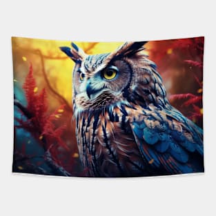 Owl Animal Bird Wildlife Wilderness Colorful Realistic Illustration Tapestry