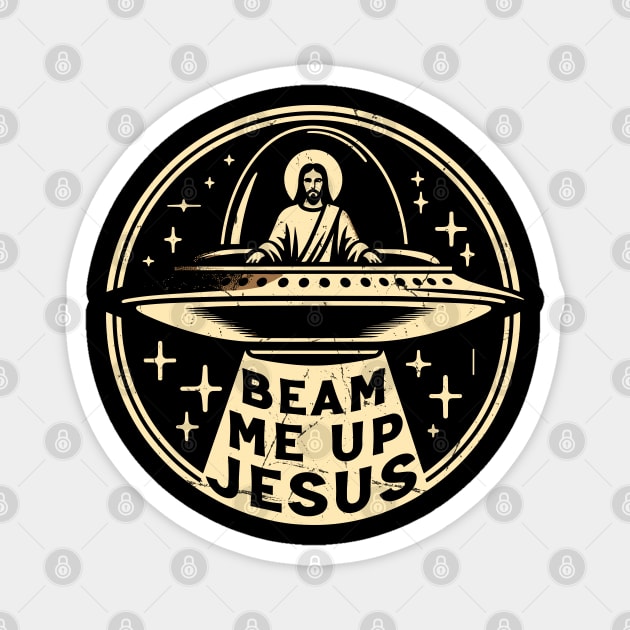 Beam Me Up // Funny Jesus Christ Trekkie Meme Magnet by Trendsdk