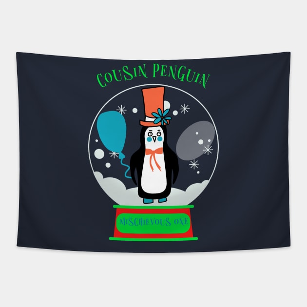 Matching Christmas for Family, Cousin Penguin The Mischievous one Tapestry by Feminist Foodie