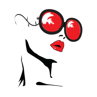 line art woman with red lips and red glasses T-Shirt