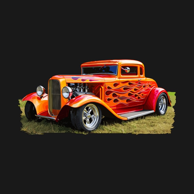 Flaming Classic Hot Rod Custom Car Vintage Retro Classic Car by Tees 4 Thee