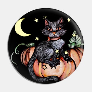 Autumn Black Cat Pumpkin Patch Pin