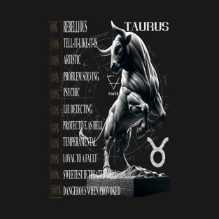 Dynamic Taurus Zodiac Traits & Bull Art T-Shirt