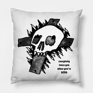 Goth Skull Cross Dead Love original artwork drawing ink tattoo black & white Pillow