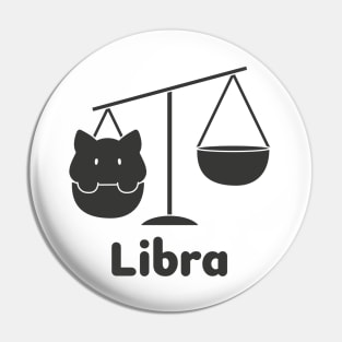 Libra Cat Zodiac Sign with Text (Black and White) Pin