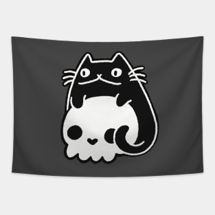 Happy Cat with Skull Tapestry