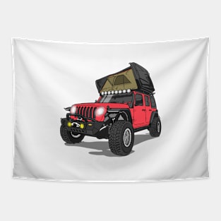 Jeep Wrangler Camp Time - Salmon Red Jeep Tapestry