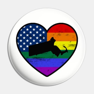 Massachusetts United States Gay Pride Flag Heart Pin