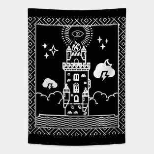 Tarot Card - The Tower - White Tapestry