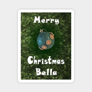 Merry Christmas Bella - Green Glitter Ball Ornament with Beaded Flowers :) Magnet