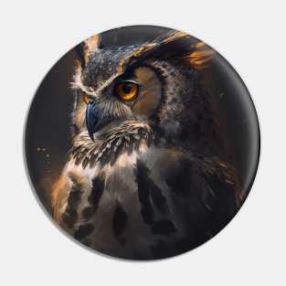 Owl Portrait Animal Nature Wildlife Dark Painting Wild Spirit Bird Pin