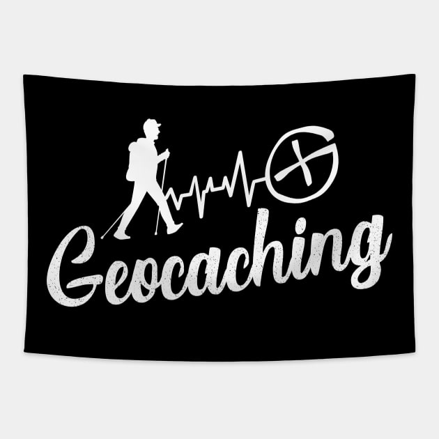 Geocaching - Heartbeat ECG Geocacher Silhouette Tapestry by Lumio Gifts
