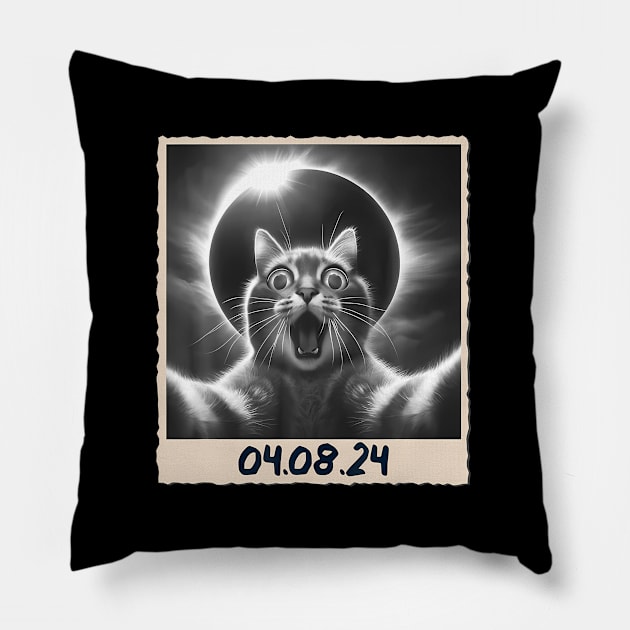 Solar Eclipse 2024 04.08.24 ny Solar Eclipse Cat Selfie Pillow by SanJKaka