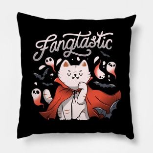 Fangtastic Vampire Halloween Bat Cat by Tobe Fonseca Pillow