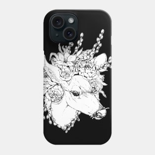 Peony Deer - Black and White Phone Case