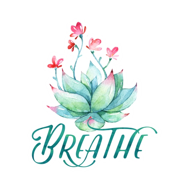 Breathe Yoga Pilates succulent watercolor cactus by SouthPrints