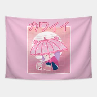 90s Japanese Kawaii Sad Girl Pink Japanese Strawberry Milk Tapestry