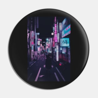 Experience the past, present, and future of Japan all in one neon-lit alleyway Pin