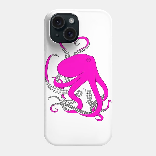 Hand drawn illustration of a pink octopus Phone Case by WelshDesigns