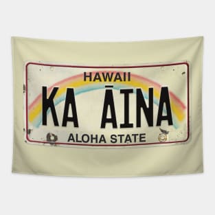 Ka Aina Vintage Hawaii License Plate Tapestry