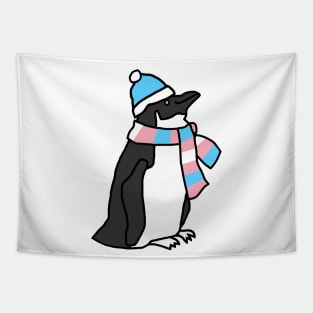 Penguin and Transgender Pride Flag Scarf and Blue Hat Tapestry