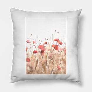 Watercolor poppies field Pillow