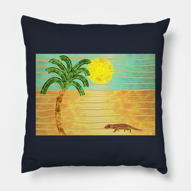 Mongoose walking, palm tree and the sun shining Pillow by NadJac