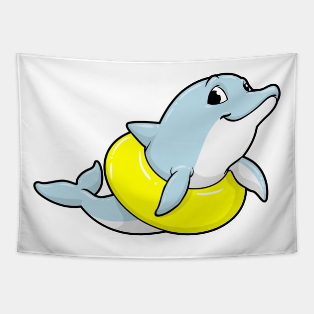 Dolphin at Swimming with Swim ring Tapestry by Markus Schnabel