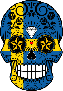 Swedish Flag Sugar Skull with Roses Magnet