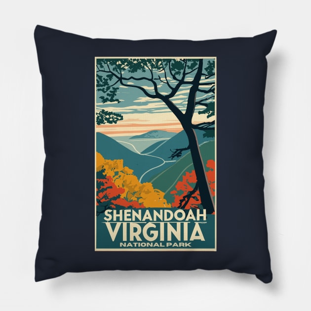 A Vintage Travel Art of the Shenandoah National Park - Virginia - US Pillow by goodoldvintage