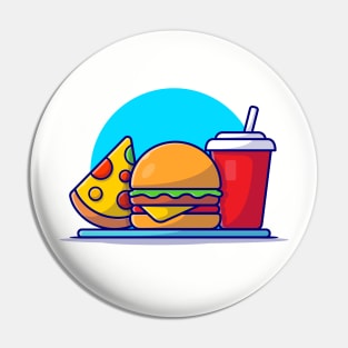 Burger, Pizza And Soda Cartoon Vector Icon Illustration Pin