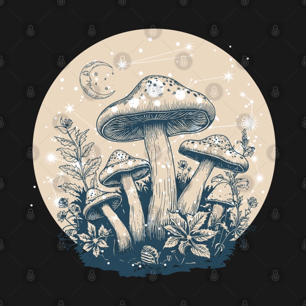 Magic mushrooms under sky by MonochromeEcho