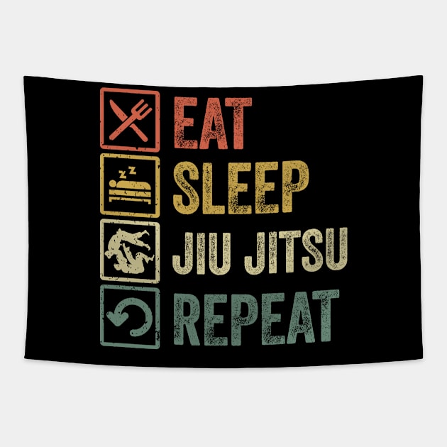 Funny eat sleep jiu jitsu repeat distressed retro vintage Tapestry by Lyume