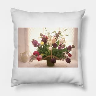 Basket of flowers in window Pillow