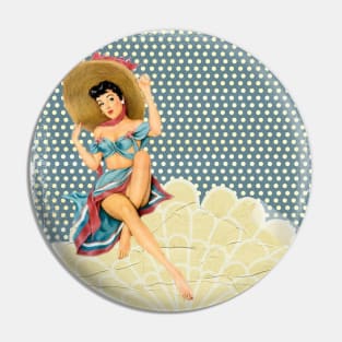 Vintage Pinup Girl Sunhat Retro Pin Up Girl Pin