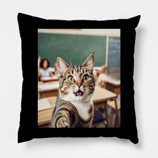 Funny Cat Selfie in a School Classroom - PanfurWare LLC Pillow