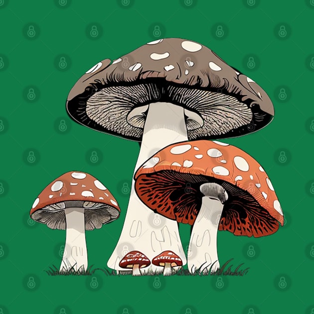 Flat Graphic of Gray and Red Mushrooms by CursedContent