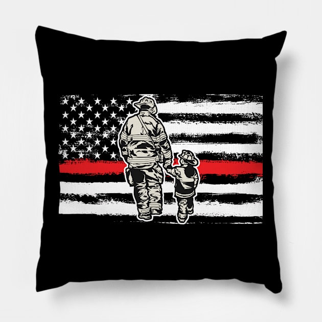 Firefighter - Firefighter And Son Thin Red Line USA Flag Pillow by Kudostees