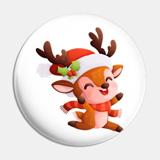 Happy and cute Christmas deer in winter clothes Pin