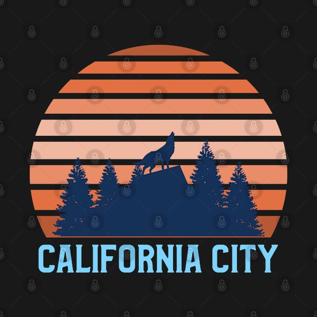 California City Sunset, Orange and Blue Sun, Gift for sunset lovers T-shirt, Wolf Howling at the Moon by AbsurdStore