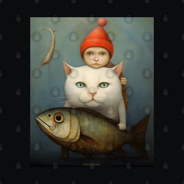 Boy, Cat and fish by ArtWearSplash