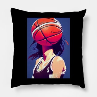 Young Woman Dribbling Basketball Pillow