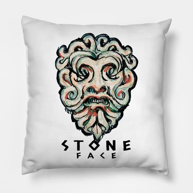 Vintage Sculpture Face Stone Head Pillow by KewaleeTee