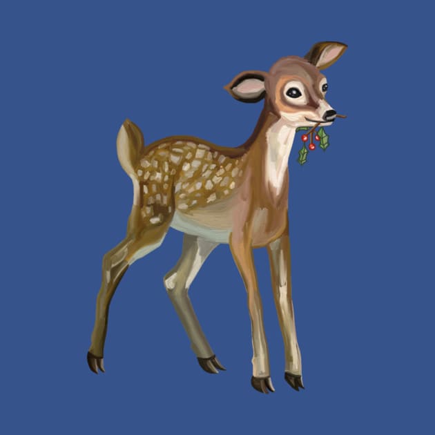 Spotted Christmas Fawn with Holly by Art by Deborah Camp