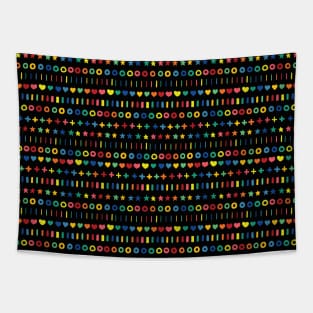 Rainbow doodles on black background Tapestry