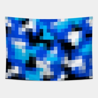 Pixelated Marine Blue Camouflage Design Tapestry